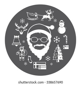 Modern flat icons of Santa claus and Christmas Day