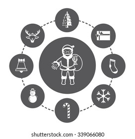 Modern flat icons of Santa claus and Christmas Day