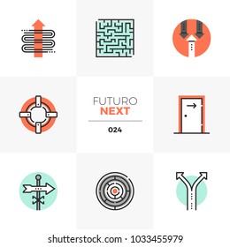 Modern Flat Icons Set Of Business Concept Of Moving Way Forward Ideas. Unique Color Flat Graphics Elements, Stroke Lines. Premium Quality Vector Pictogram Concept For Web, Logo, Branding, Infographics