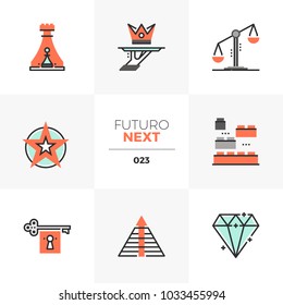 Modern flat icons set of business symbols and strategy elements. Unique color flat graphics elements with stroke lines. Premium quality vector pictogram concept for web, logo, branding, infographics.