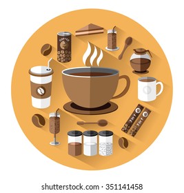Modern flat icons set of coffee