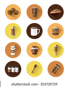 Modern flat icons set of Coffee