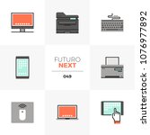 Modern flat icons set of modern computer devices, technology gadgets. Unique color flat graphics elements, stroke lines. Premium quality vector pictogram concept for web, logo, branding, infographics.
