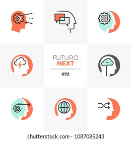 Modern flat icons set of emotional intelligence, mind control progress. Unique color flat graphics elements stroke lines. Premium quality vector pictogram concept for web, logo, branding, infographics