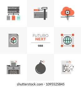 Conjunto moderno de iconos planos de la regulación general de protección de datos. Elementos gráficos planos de color únicos con líneas de trazo. Concepto de pictograma vectorial de primera calidad para web, logotipo, marca, infografía.