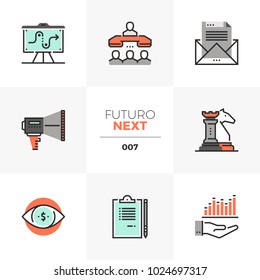 Modern flat icons set of market strategy, success business tactics. Unique color flat graphics element with stroke lines Premium quality vector pictogram concept for web, logo, branding, infographics