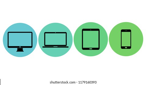 Modern Flat Icons. Set Of Monitor, Tablet, Laptop And Smart Phone.  Vector Illustration.