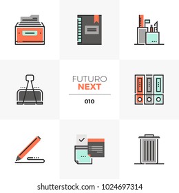 Modern flat icons set of office tools and equipment, business papers. Unique color flat graphics elements, stroke lines. Premium quality vector pictogram concept for web, logo, branding, infographics.