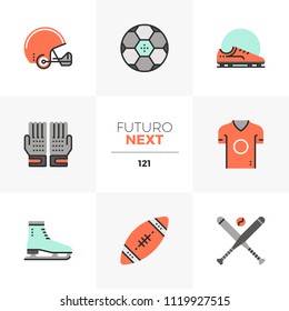 Modern flat icons set of professional sports object, various balls. Unique color flat graphics elements with stroke line. Premium quality vector pictogram concept for web, logo, branding, infographics