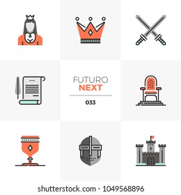 Modern flat icons set of royal crown, princess throne, ducal family. Unique color flat graphics elements with stroke lines Premium quality vector pictogram concept for web, logo, branding, infographic