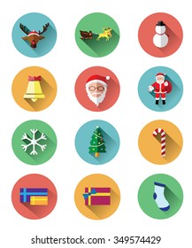 Modern flat icons set of Santa claus and Christmas Day