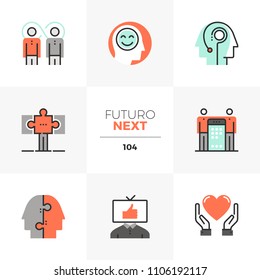 Modern flat icons set of synergy mind, success business partnership. Unique color flat graphics elements stroke lines. Premium quality vector pictogram concept for web, logo, branding, infographics.