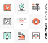 Modern flat icons set of trademark registration, open content policy. Unique color flat graphics elements stroke lines. Premium quality vector pictogram concept for web, logo, branding, infographics.