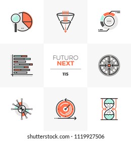 Modern flat icons set of visual data charts, visualization template. Unique color flat graphics elements stroke lines. Premium quality vector pictogram concept for web, logo, branding, infographics.