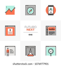 Modern flat icons set of website administration, dashboard system. Unique color flat graphics elements with stroke lines. Premium quality vector pictogram concept for web, logo, branding, infographics