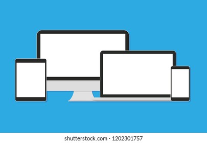 Modern flat icons touching tablet, laptop and smart phone