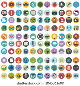 Modern flat icons vector collection with long shadow effect in stylish colors of web design objects, business, office and marketing items