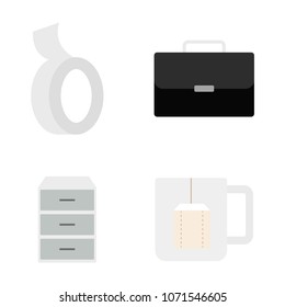 Modern flat icons vector collection in stylish colors of business elements, office equipment and marketing items. Isolated on white background. 
