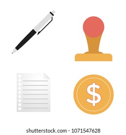 Modern flat icons vector collection in stylish colors of business elements, office equipment and marketing items. Isolated on white background. 