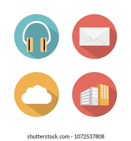 Modern flat icons vector collection with long shadow effect in stylish colors of web design objects, business, office and marketing items. Isolated on white background. 