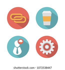 Modern flat icons vector collection with long shadow effect in stylish colors of web design objects, business, office and marketing items. Isolated on white background. 