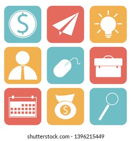 Modern flat icons vector collection in stylish colors of web design objects, business, office and marketing items.