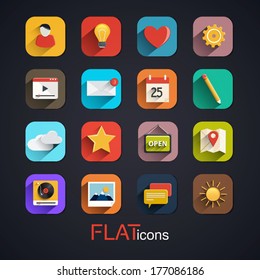 Modern flat icons vector collection with long shadow effect. Vector