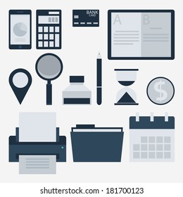 Modern flat icons vector collection, web design objects, business, finance, office and marketing items.