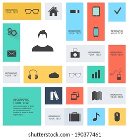 Modern flat icons vector collection with long shadow effect in stylish colors of web design objects, business, office and marketing items. Isolated on white background.