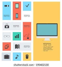 Modern flat icons vector collection with long shadow effect in stylish colors of web design objects, business, office and marketing items. Isolated on white background.
