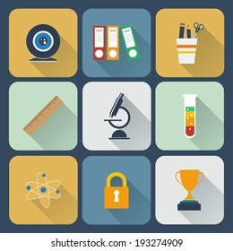 Modern flat icons vector collection with long shadow effect.