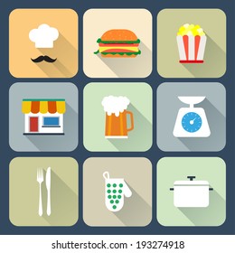 Modern flat icons vector collection with long shadow effect.