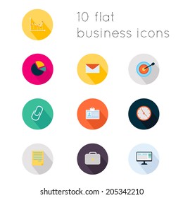 Modern flat icons vector collection with long shadow effect in stylish colors of business theme. Isolated on white background.