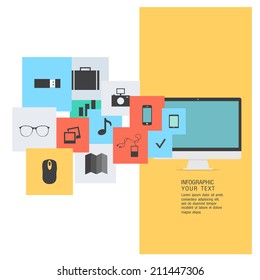 Modern flat icons vector collection with long shadow effect in stylish colors of web design objects, business, office and marketing items. Isolated on white background.