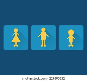 Modern flat icons vector collection in stylish colors of web design objects, business, office and marketing items. Mother, father and children