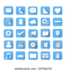 Modern flat icons vector collection with long shadow effect and blue color for web site.