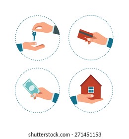 Modern flat icons vector collection of hands. Isolated on white background.