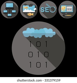 Modern flat IT icons vector collection with long shadow effect black