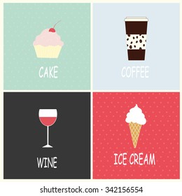 Modern flat icons vector collection with shadow sweet desserts