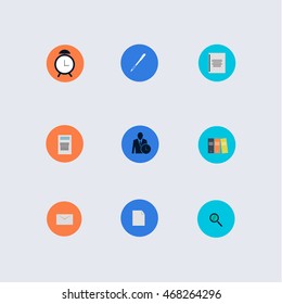 Modern flat icons vector collection with long shadow effect in stylish colors of web design objects, interface elements, business and office items. Isolated on white background