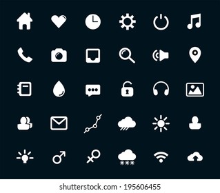 Modern flat icons vector set of web design, objects, business, office and marketing items. Isolated on black background. 