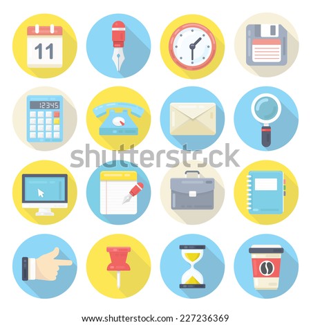 Modern flat icons vector set with long shadow effect.