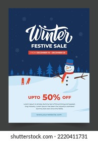 Modern flat illustrated winter sale vertical poster. winter sale store for social media posts. Flat winter sale flyer or brochure template