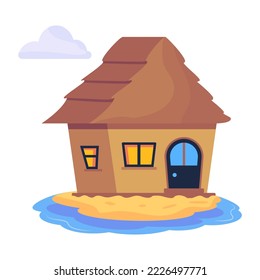 Modern flat illustration of beach cottage 