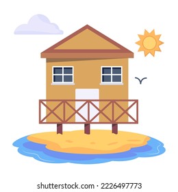 Modern flat illustration of beach cottage 