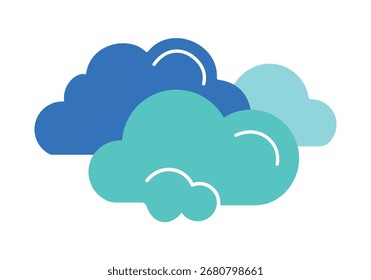 Una ilustración plana moderna de un grupo de nubes en tonos de azul. Este gráfico simple es perfecto para pronósticos de Clima, fondos celestes o conceptos de computación en la nube y almacenamiento de datos.
