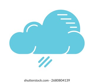 Una ilustración plana moderna de un icono de nube cian, que simboliza la lluvia y el viento. Aislado sobre un fondo blanco, este gráfico simple es perfecto para pronósticos de Clima, App y diseños relacionados con el clima.
