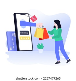 Modern flat illustration design of online shopping