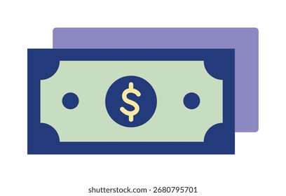 Una ilustración plana moderna de los billetes de dólar, aislados en un fondo blanco. Este simple icono de dinero es perfecto para las finanzas, el comercio electrónico y los conceptos relacionados con los negocios.
