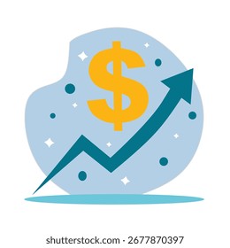 Moderne flache Illustration des Dollarzeichens und des Aufwärtspfeils für das Finanzwachstum